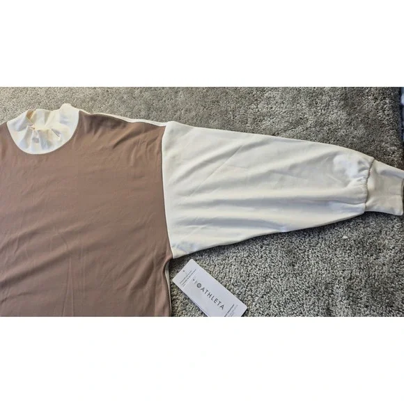 NWT Athleta Brown & Cream Size 2X Long Sleeve Pullover Active Wear Stretch Top - Picture 7 of 12